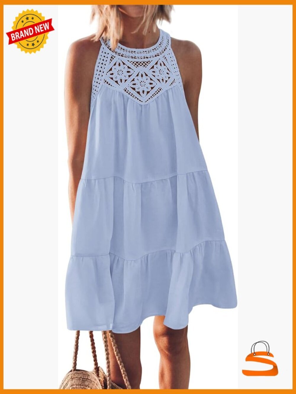 Sleeveless Halter Neck A-Line Boho Mini Beach Sundress